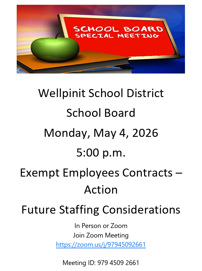 flyer with zoom link for special board meeting on May 4th at 5:00